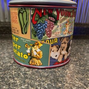 Vintage Style Decorative Stoneware with Colorful Graphics Cookie jar Retro Kitc